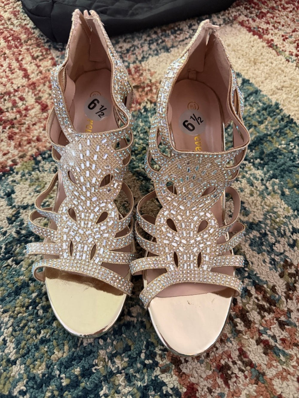 Women's Rhinestone Strappy Heels - Blush Gold